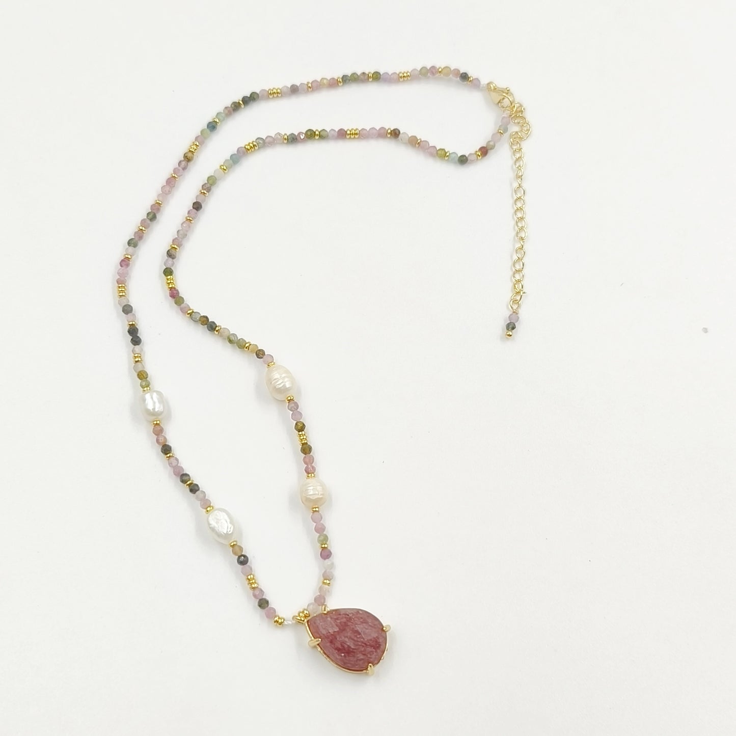 WT-N1436 16+2inch Colorful Chain Natural Gemstone Extend Chain Long Stone Beads Pearl Pendant Necklace