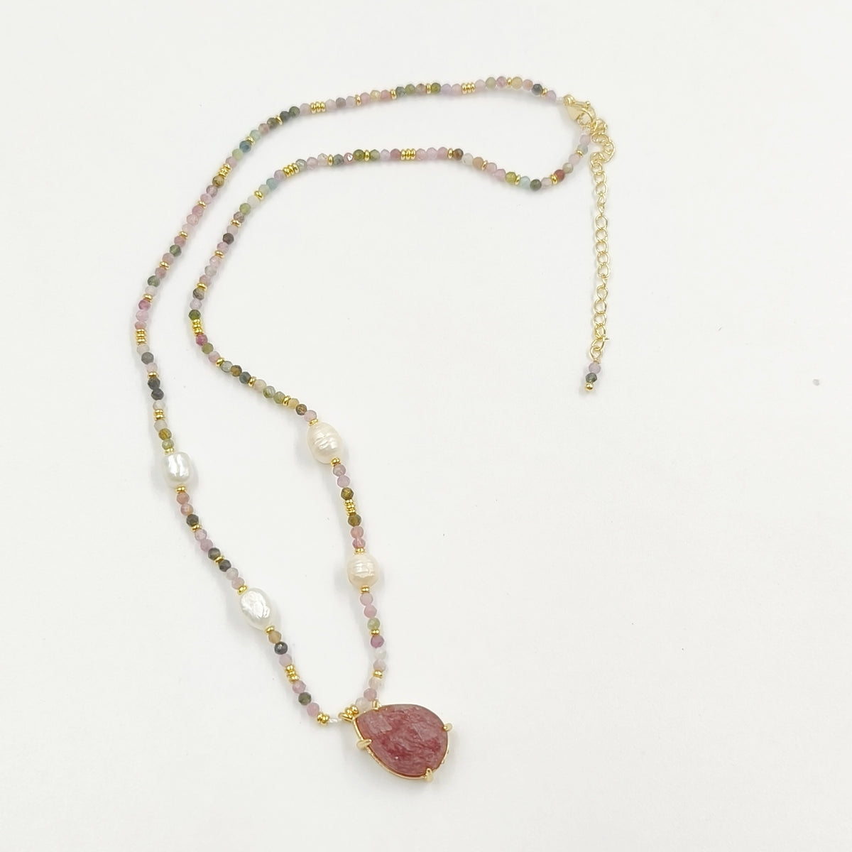 WT-N1436 16+2inch Colorful Chain Natural Gemstone Extend Chain Long Stone Beads Pearl Pendant Necklace