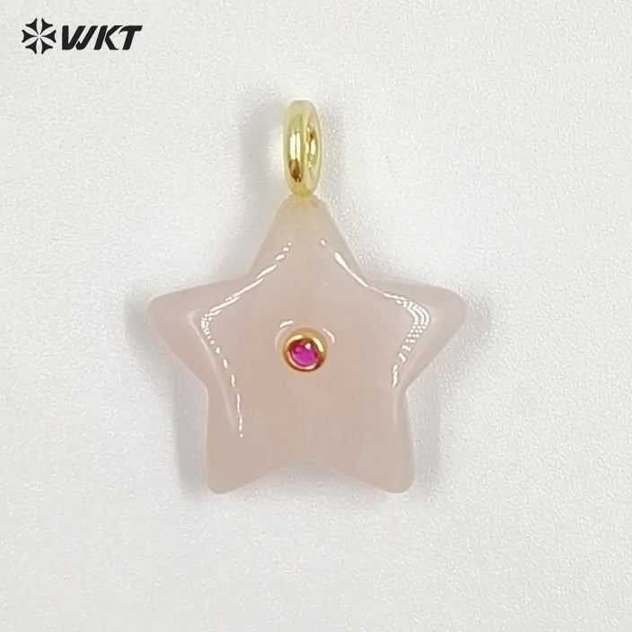 WT-P2099 Trendy Interesting Design Zircon And Natural Gemstones Star Shape Gold Charm Pendants For Lovely Necklace DIY Making