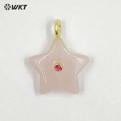 WT-P2099 Trendy Interesting Design Zircon And Natural Gemstones Star Shape Gold Charm Pendants For Lovely Necklace DIY Making