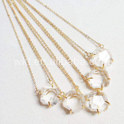 WT-N693 Exclusive Fashion 24karat Gold Plated Prong Setting Natural square Crystal Quartz Necklace