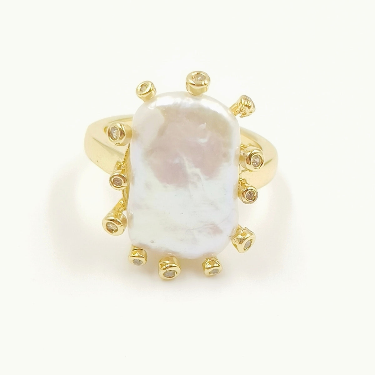 WT-MPR058 Freshwater Pearl Zircon Stravagante 18k Gold Plating Trendy Ring Lovely Women Natural Pearl Boho Ring for Gift
