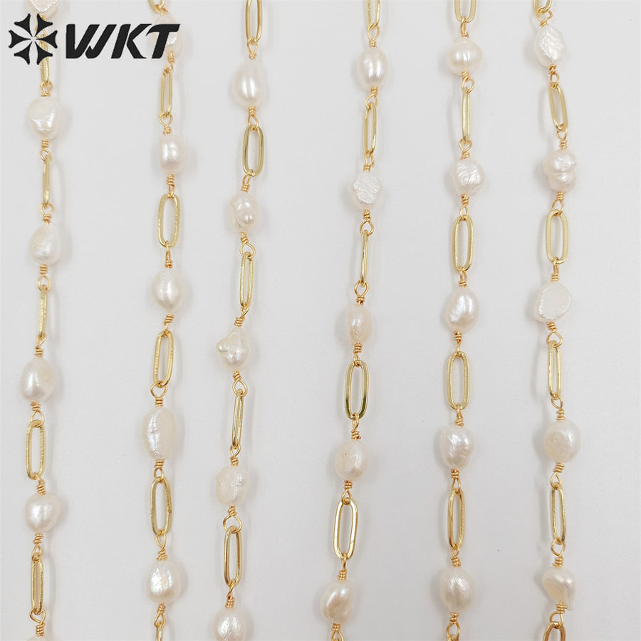 WT-RBC211 Newest Gold Plated Freshwater Pearl Mix Chain Jewelry Finding for Making Bracelet or Necklace Women Jewelry Chain