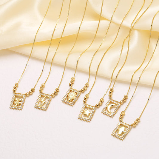 WT-JFN59 Trendy New Arrival Gold Plated Brass And Zircon Moon Star Patterns Square Pendants Necklace For Women Jewelry Accessory