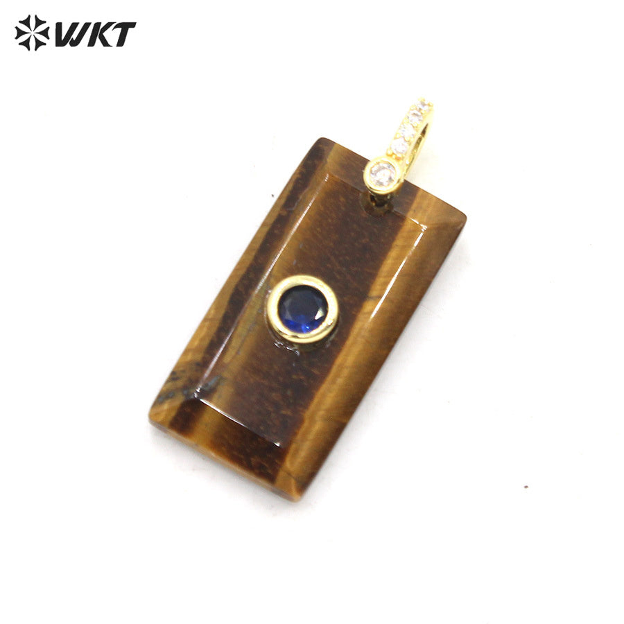 WT-P2124 Factory Wholesale Zircon And Various Natural Gemstones Rectangle Facted Pendants For Female Fashion Necklace Design