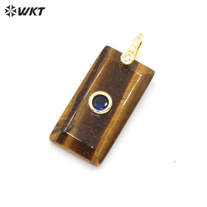WT-P2124 Factory Wholesale Zircon And Various Natural Gemstones Rectangle Facted Pendants For Female Fashion Necklace Design