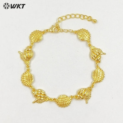 WT-JF368 Wholesale New Cute 18K Gold Plated Shell Shape Metal Bracelets For Women Party Jewelry Accessories Resist Tarnishable