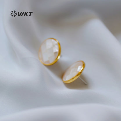 WT-MPE184 Elegant Style 18K Gold Electroplated Mabe Shell Round Heart Shape Design Earrings For Lady Daily Wearing Jewelry