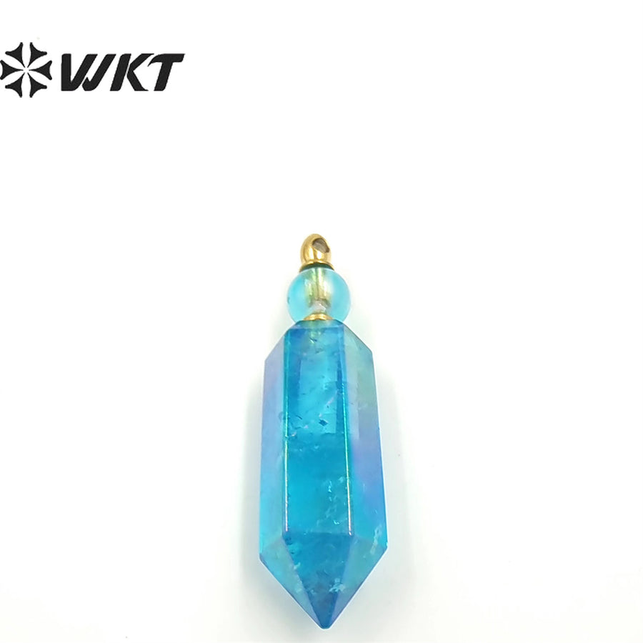 WT-P1785 Colorful Natural Aura Blue Hexagonal Prism Gem Pendant Fashion Avantgarde Pendant Crystal Quartz Pendant
