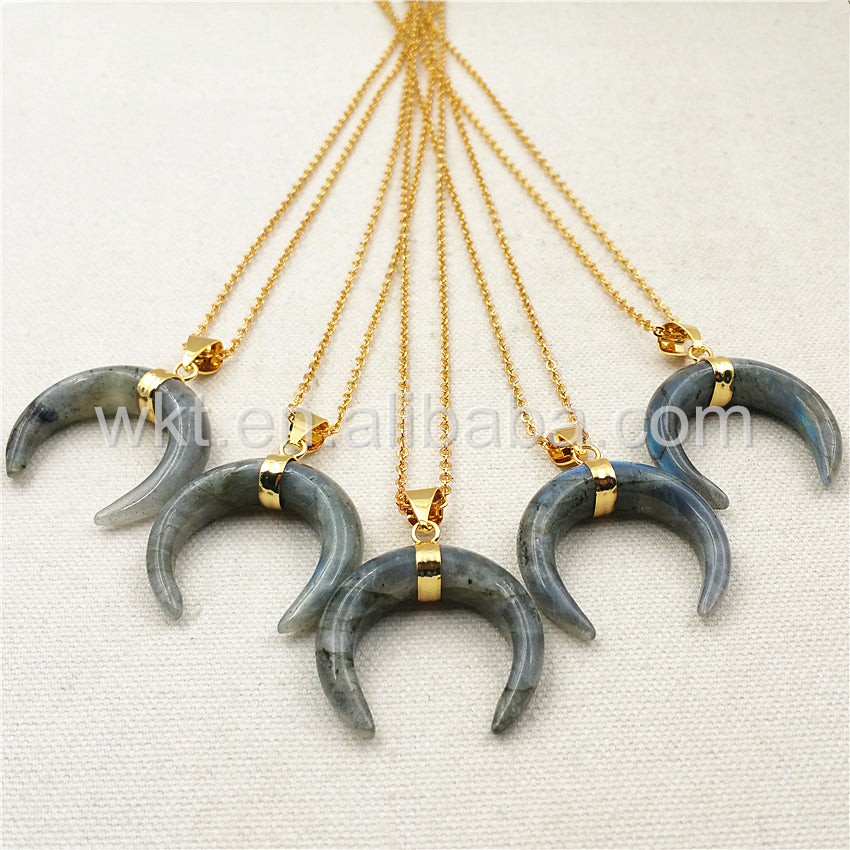 WT-N853 New Natural Labradorite Stone Necklace with 18" Gold Chain Necklace Stone Necklace Jewelry in High Quality