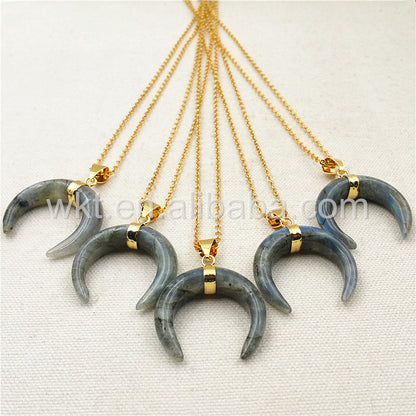 WT-N853 New Natural Labradorite Stone Necklace with 18" Gold Chain Necklace Stone Necklace Jewelry in High Quality