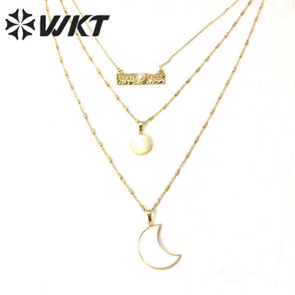 WT-N1327 Wonderful Jewelry Stone with Natural Fresh Shell and While Pearl Pendants Lovely Necklace for Girl As a Gift