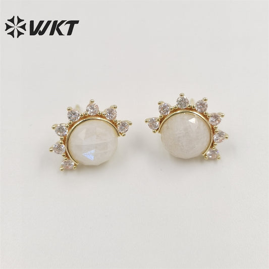 WKT-E671 WKT New Design Fashion Micropaved Cubic Zircon Round Stone Eye Studs Charming Natural Faceted Stone Earring Studs