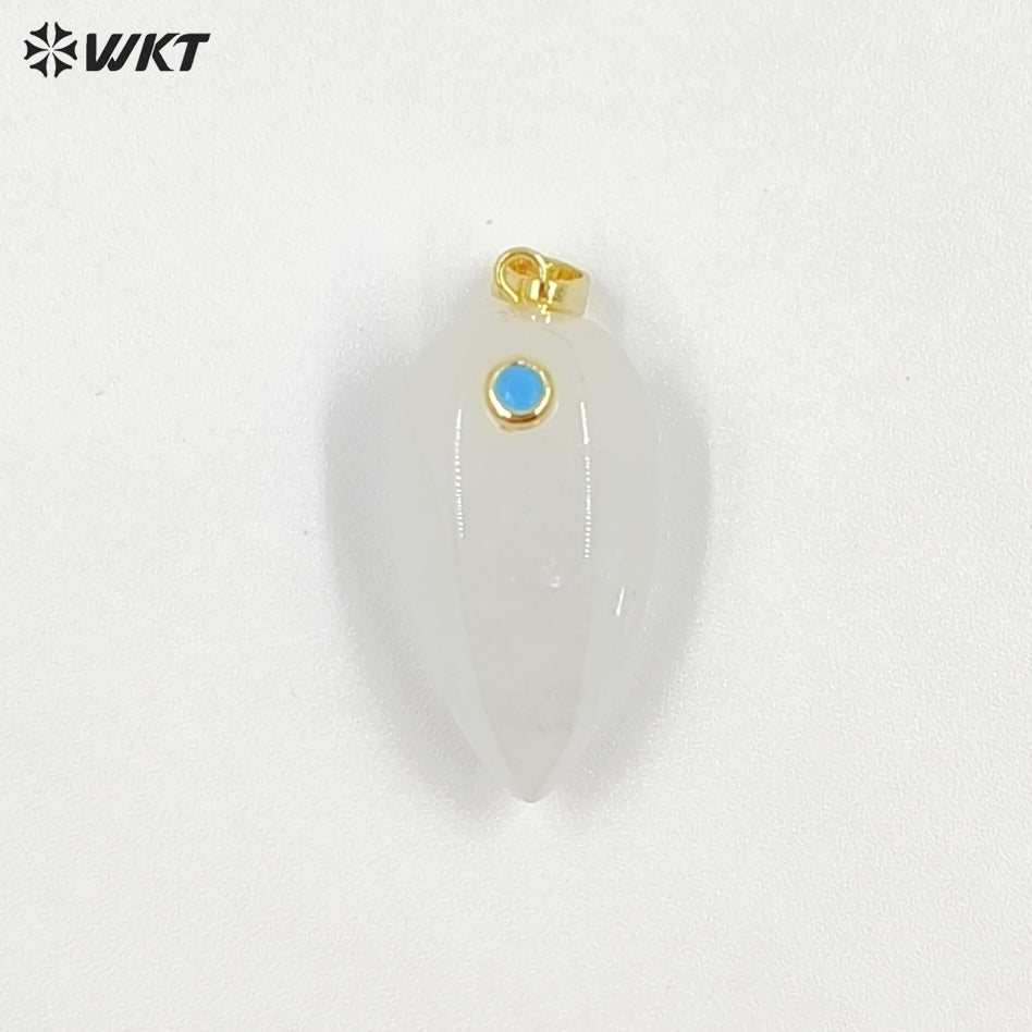 WT-P2048 Exquisite Unique Design Natural Gemstones Setting In Zircon Waterdrop Shape Pendants As Female Necklace DIY Accessory