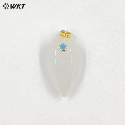 WT-P2048 Exquisite Unique Design Natural Gemstones Setting In Zircon Waterdrop Shape Pendants As Female Necklace DIY Accessory