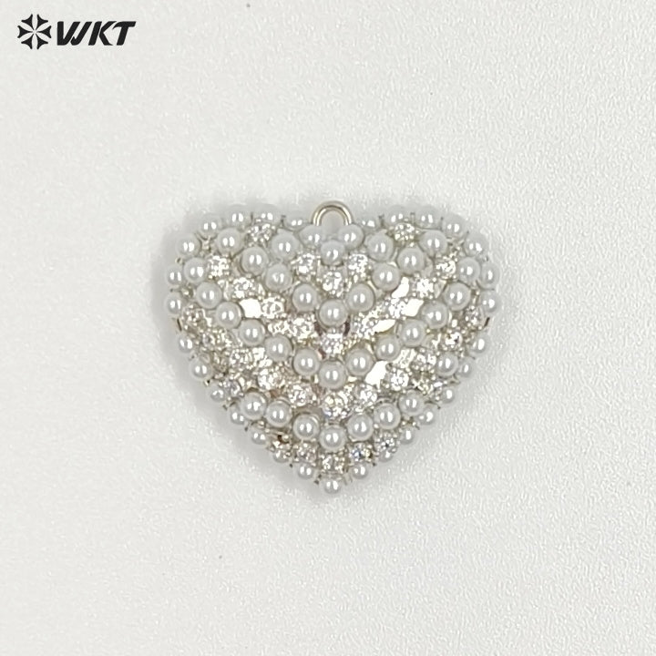 WT-MP315 Beautiful Brass With Artificial Pearl Heart Shape Gold And Silver Colors Pendant Wholesale DIY Necklace Accessories