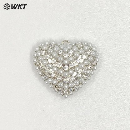 WT-MP315 Beautiful Brass With Artificial Pearl Heart Shape Gold And Silver Colors Pendant Wholesale DIY Necklace Accessories