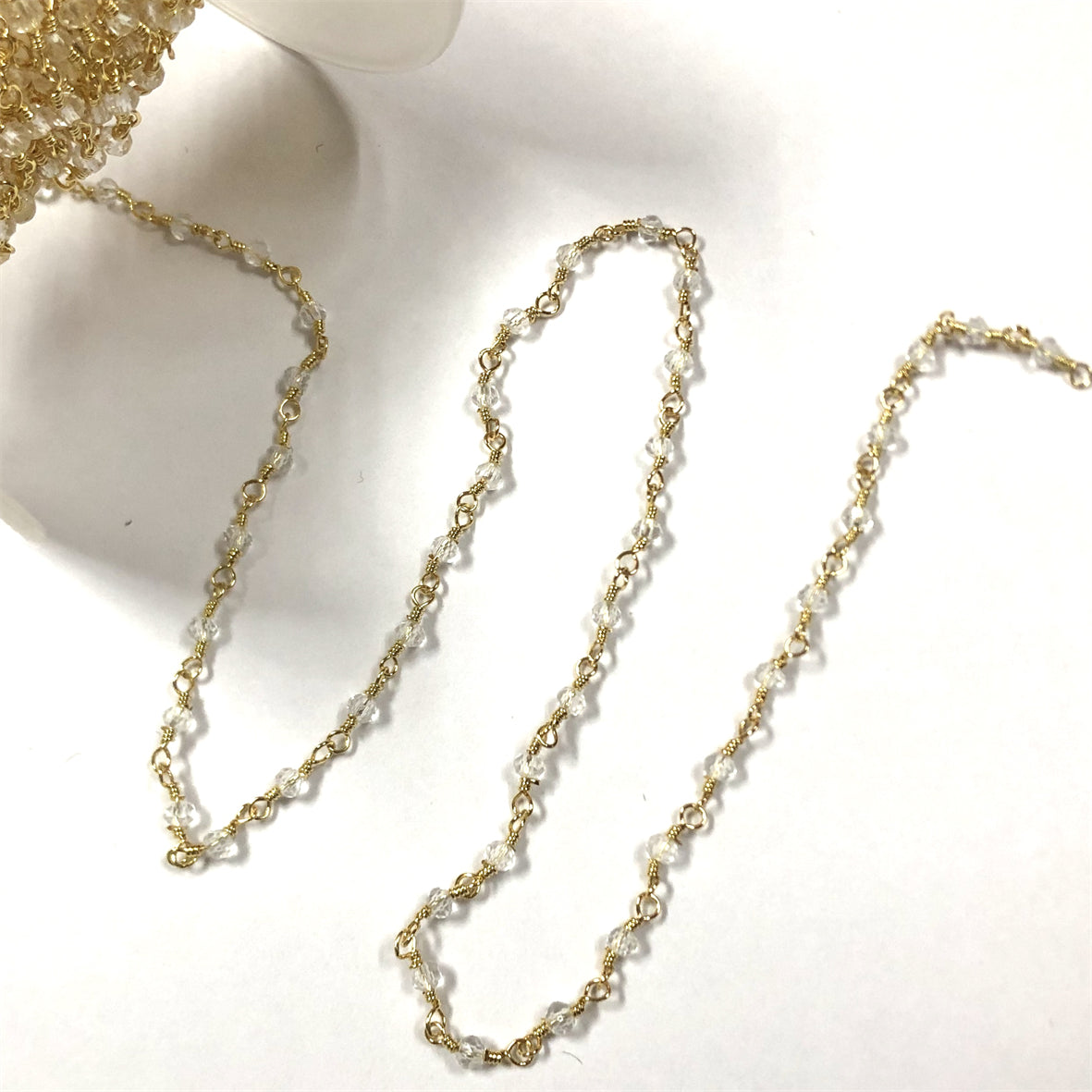 WT-RBC205 Wholesale Delicate Natural Gemstone Crystal Gold Plated Small Bead Chain for Necklace Choker Jewelry Accessories