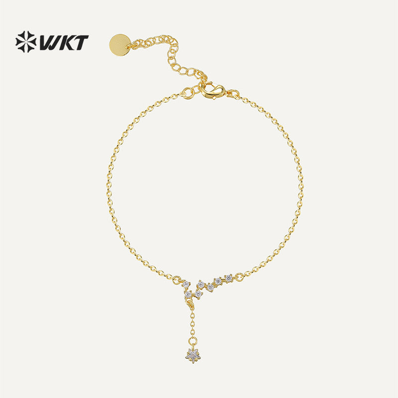 WT-MB128 WKT New Design Simple Style Chain Anklet With Cubic Zirconia Pave Gold Color Plated Ladies Daily Decoration Jewelry
