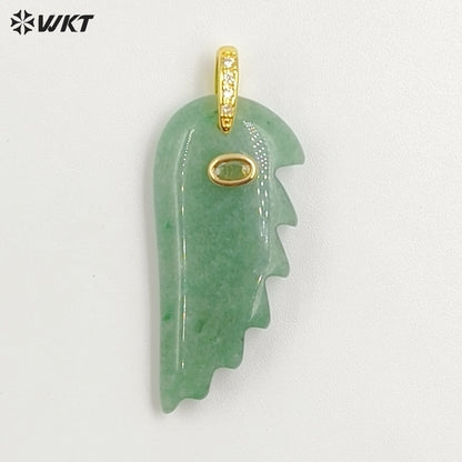 WT-P2061 Amazing Vaious Natural Gemstones And Zircon Carve Feather Shape Pendants As Female Cute Earrings DIY Accessory