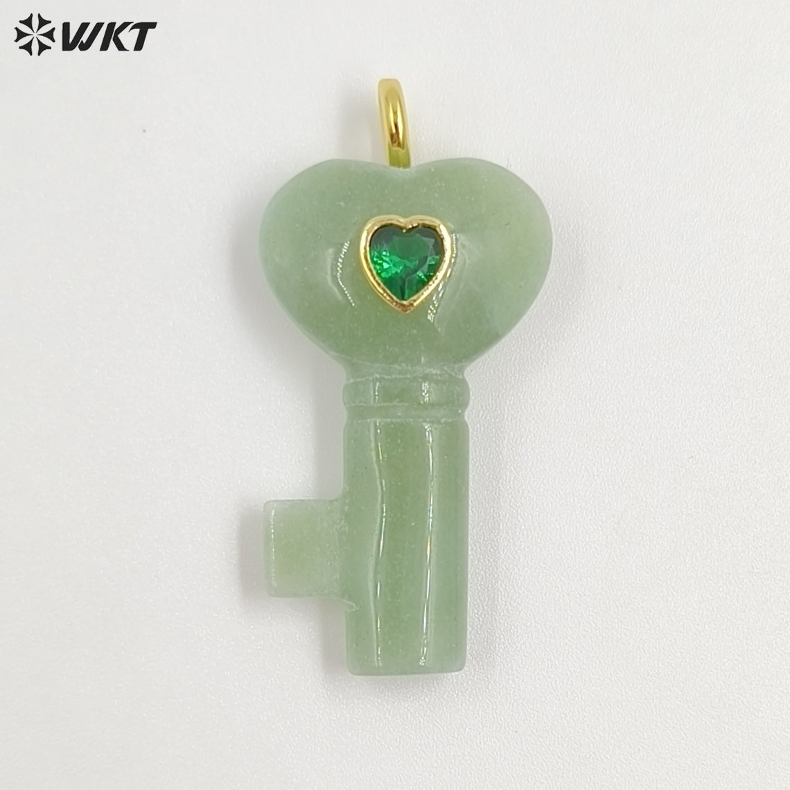WT-P2057 New Fashion Heart Shape Colorful Zircon And Natural Gemstones Carved Key Pendants For Friend Lovely Gift Making