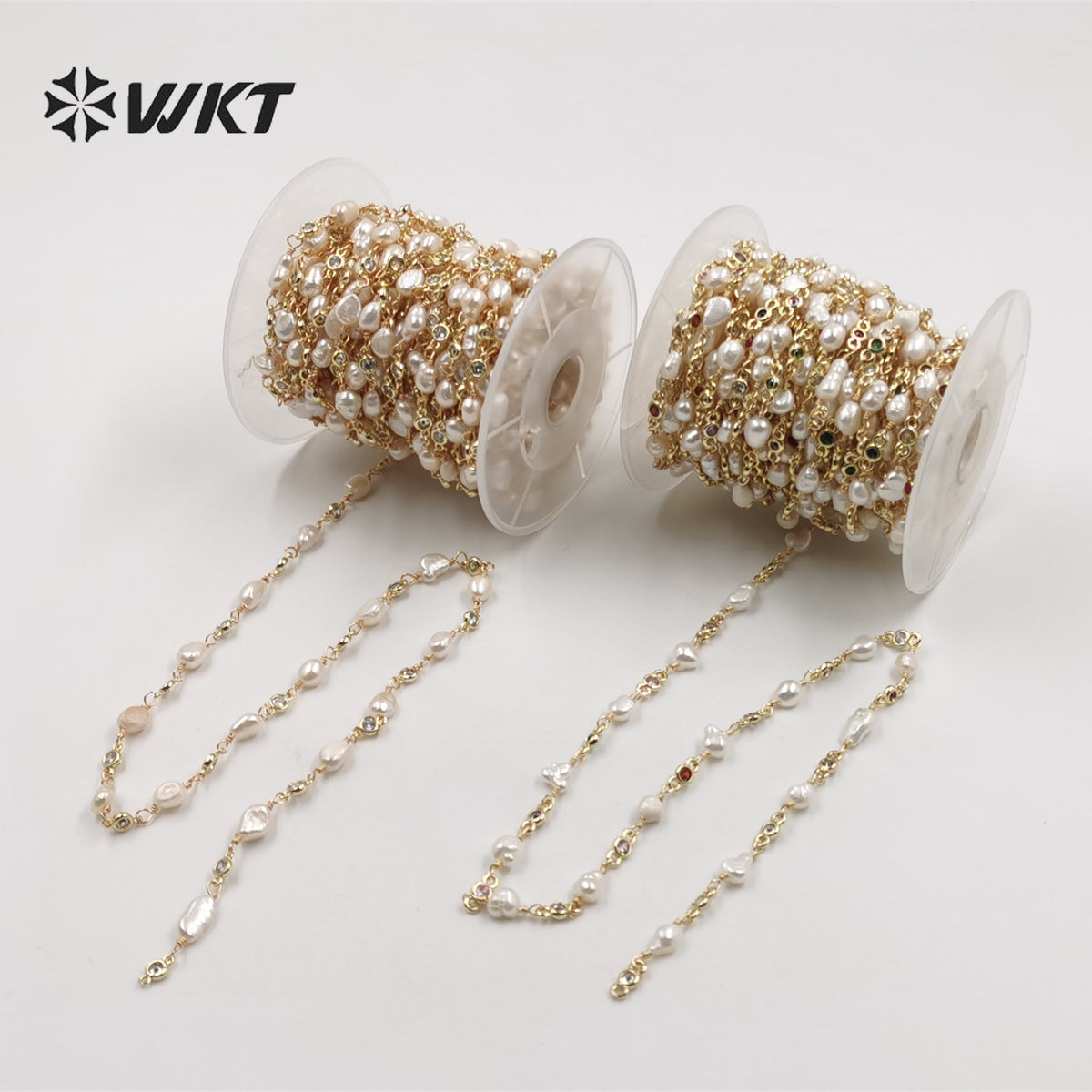 WT-RBC209 Hot Sale Delicate Pearl Chain Natural Pearl with 18k Real Gold Plated for Jewelry Necklace Bracelet DIY Pearl Chain
