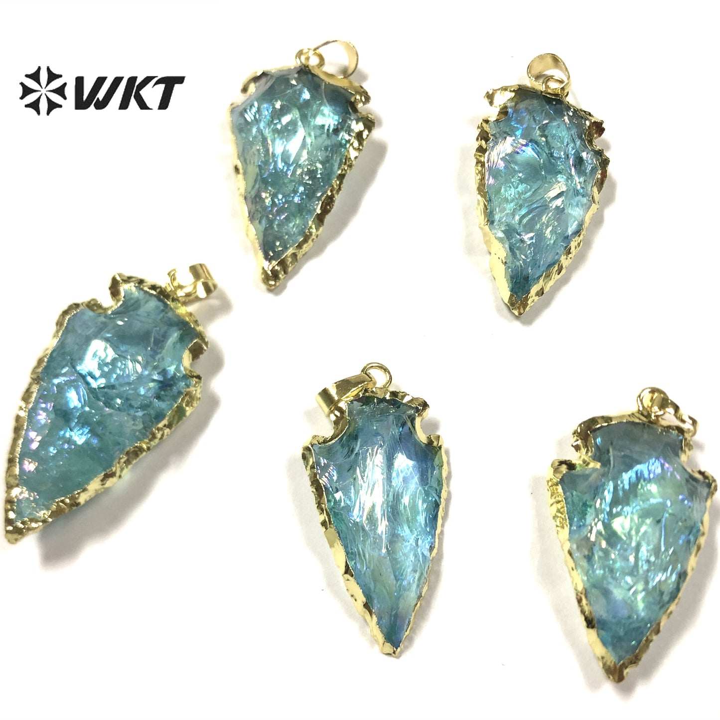WT-P1776 WKT Original Design Natural Aqua Raw Crystal Quartz Pendants Arrowhead Blue Crystal Pendant Aqua Quartz Pendant