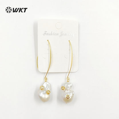 WT-E527 New Arrival Fashion Vintage Trendy Gift for Women Baroque Pearl Powders Are Available Stone Stallite Quartz Earring