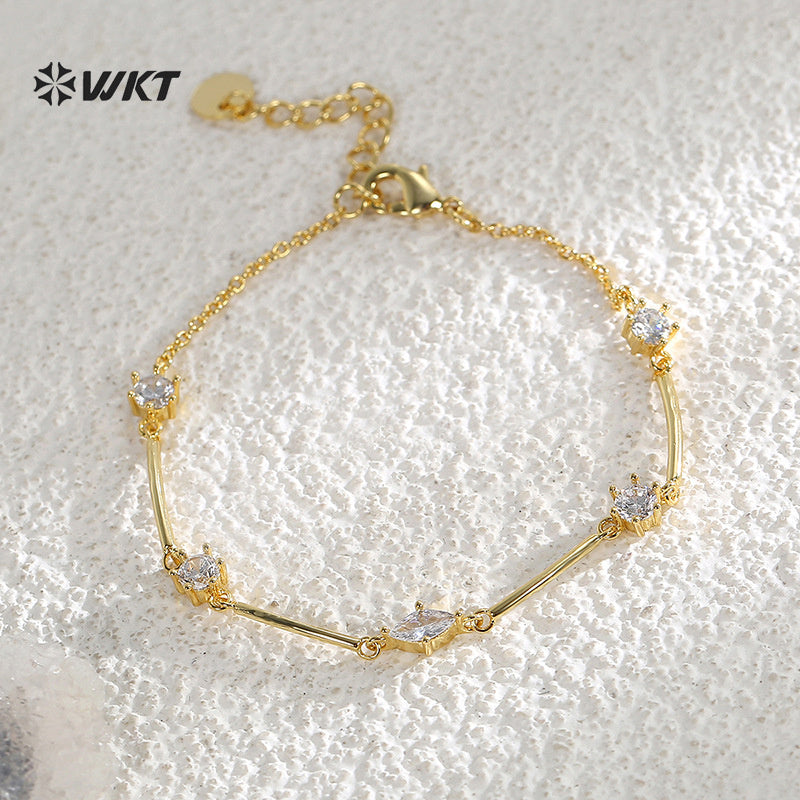 WT-MB129 WKT Wholesale Unique Bracelet with Gold Plated Cubic Zircon for Females Elegant Fashion Style Valentine's Day Gift