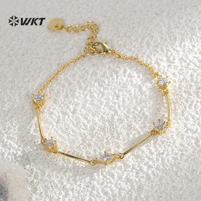 WT-MB129 WKT Wholesale Unique Bracelet with Gold Plated Cubic Zircon for Females Elegant Fashion Style Valentine's Day Gift