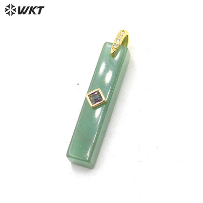 WT-P2123 Wonderful Colorful Zircon And Natural Gemstones Long Bar Shape Gold Pendants For Simple Style Necklace Making