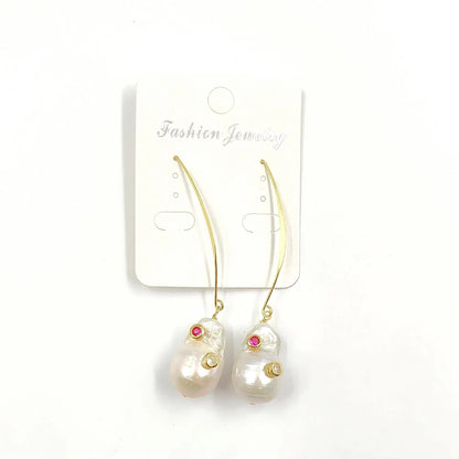 WT-E527 New Arrival Fashion Vintage Trendy Gift for Women Baroque Pearl Powders Are Available Stone Stallite Quartz Earring