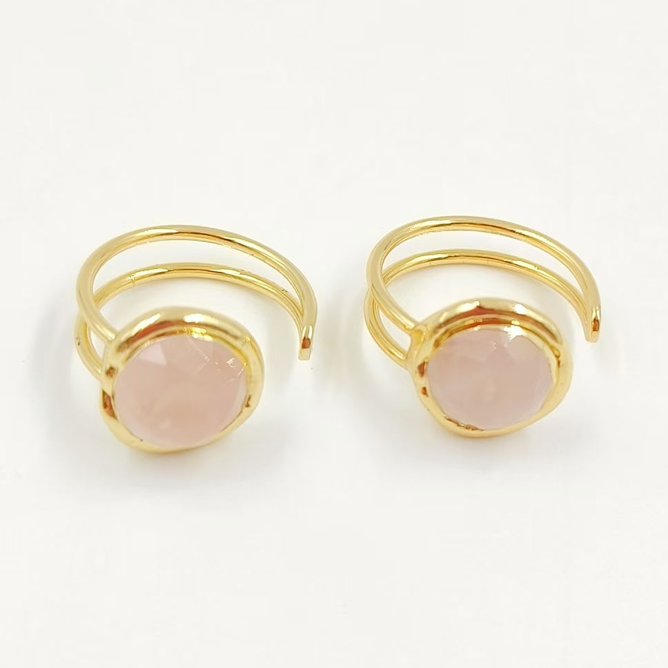 WT-R560 Customize Fantastic 18K Gold Plated Round Opening Adjustable Natural Gemstone Ring for Men and Women As Daily Decoration