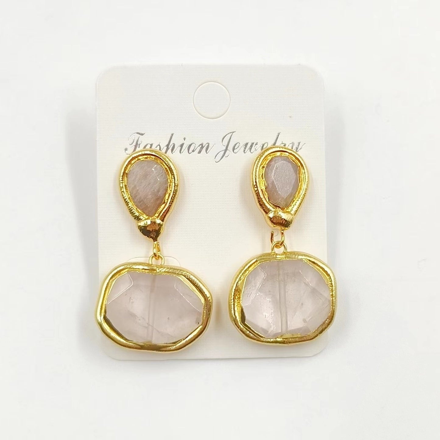 WT-E742 Newest Women Precious Natural Faceted Sun Stone Made in 18K Real Gold Plated Europe Populared Rose Quartz Earrings