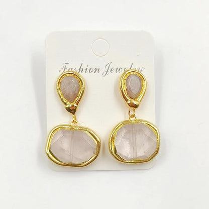 WT-E742 Newest Women Precious Natural Faceted Sun Stone Made in 18K Real Gold Plated Europe Populared Rose Quartz Earrings