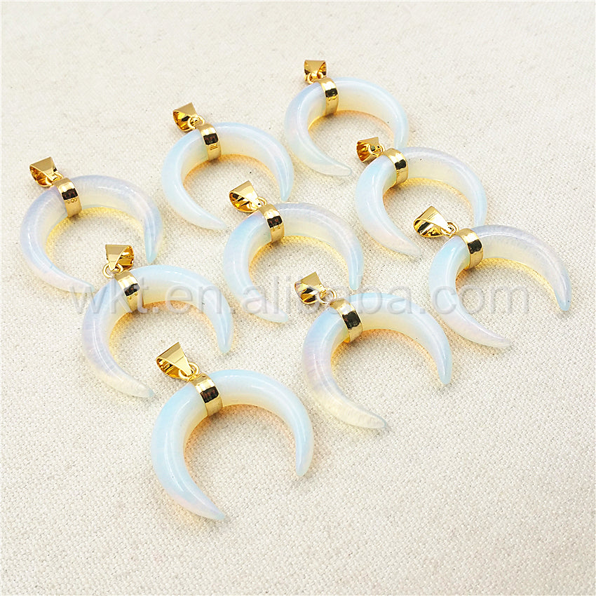 WT-P986 Amazing Natural Crescent Opal Pendant,Beautiful 10*35mm Raw Opal Stone Pendant With 24k Real Gold Plated Loop