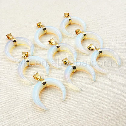 WT-P986 Amazing Natural Crescent Opal Pendant,Beautiful 10*35mm Raw Opal Stone Pendant With 24k Real Gold Plated Loop