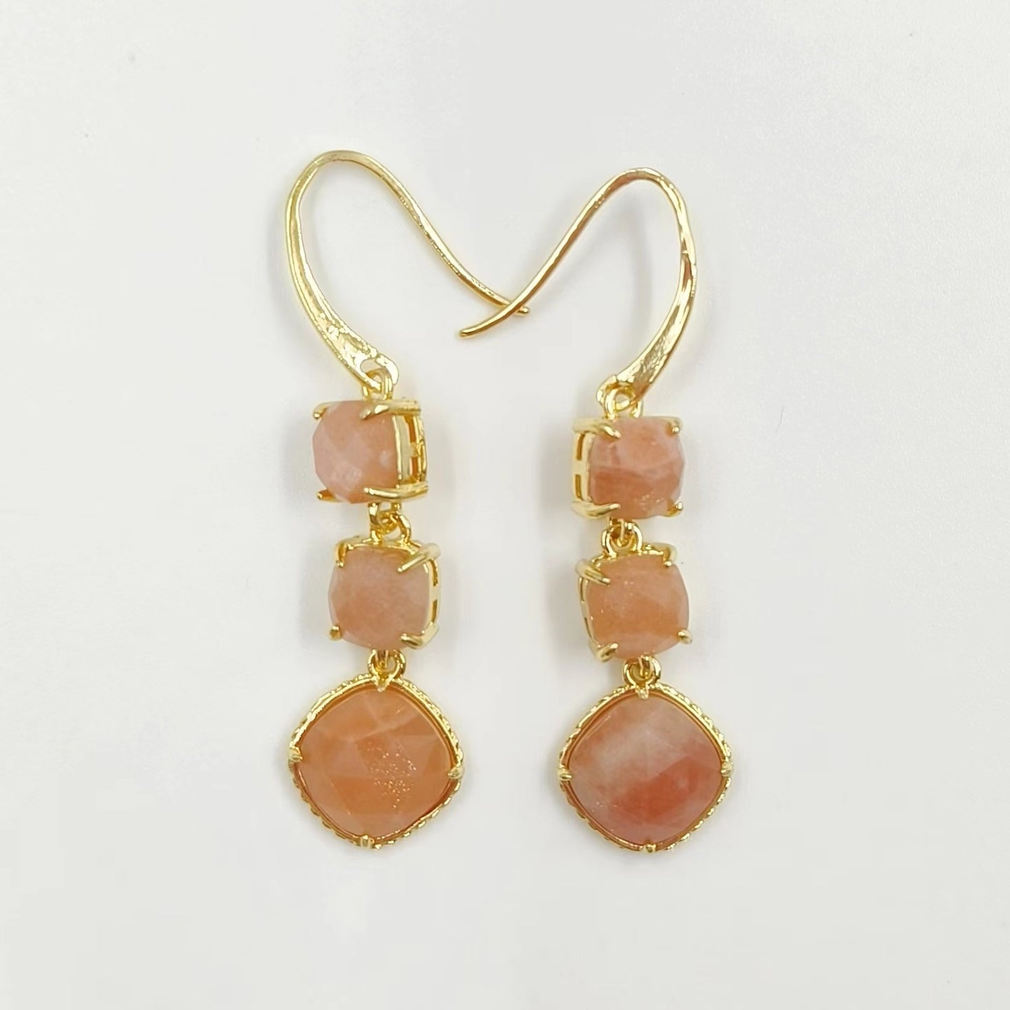 WT-E734 Elegant Colorful Gemstone Wire Wrapped Long Charming in Drop Earrings Women Triple Pendant Earrings