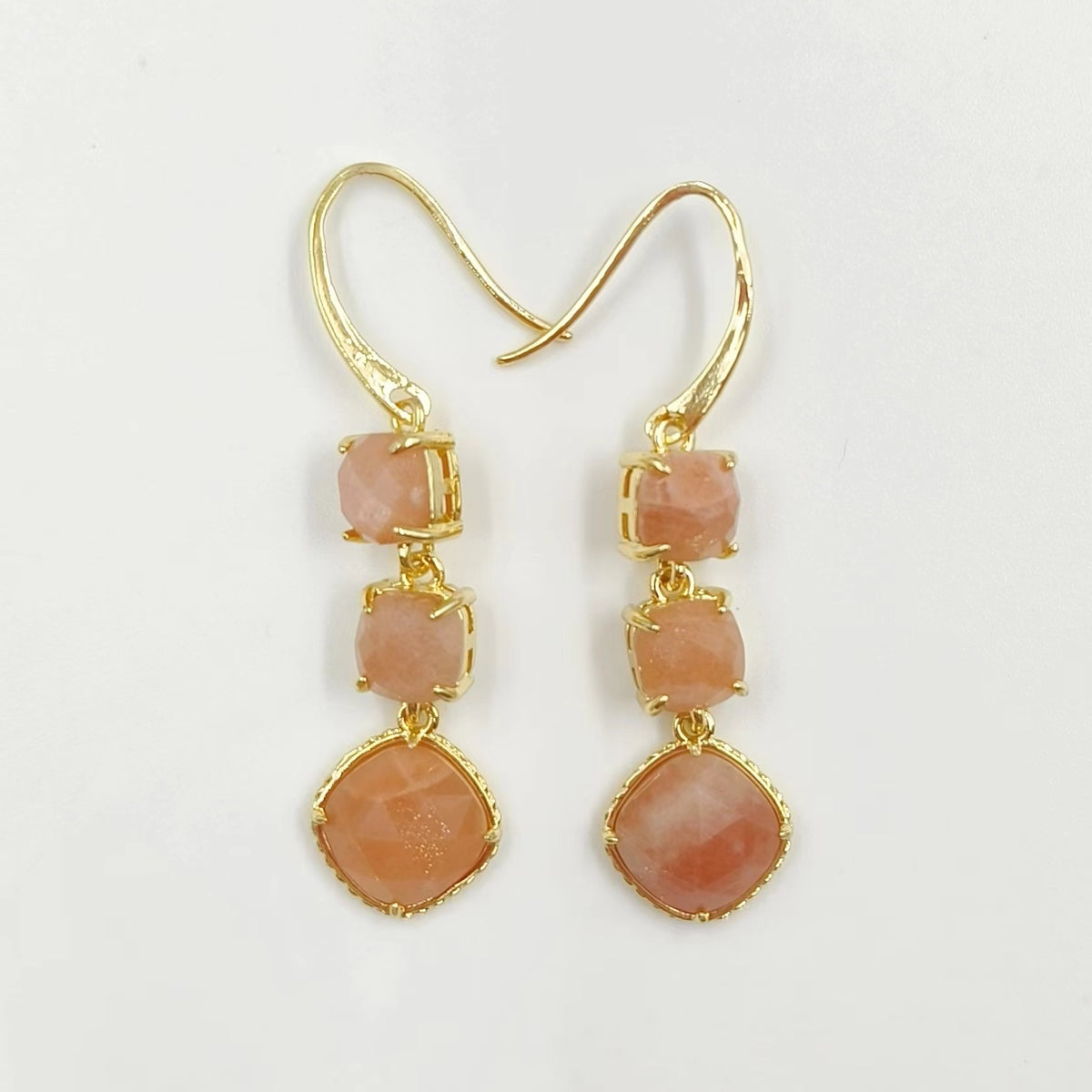 WT-E734 Elegant Colorful Gemstone Wire Wrapped Long Charming in Drop Earrings Women Triple Pendant Earrings