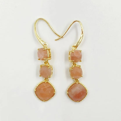 WT-E734 Elegant Colorful Gemstone Wire Wrapped Long Charming in Drop Earrings Women Triple Pendant Earrings