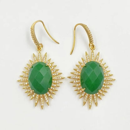 WT-ME094 Wholesale Newest Fashion Light Luxury Natural Gemstone Oval Shaped Micro Paved Earrings Studt