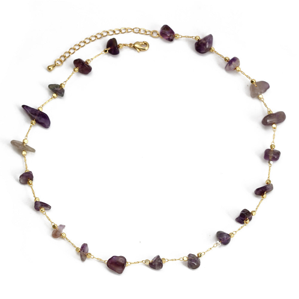 WT-BFN059 Newest Design Handmade Natural Nugget Amethyst Turquoise Stone Beads Rosary Chain Necklace Irregular Beads Necklace