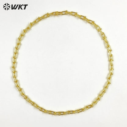 WT-N1228 Supper Hot Wholesale U Chain Top Quality Jewelry Brass With Full Gold Eletroplated U Chain Women Necklace Chain