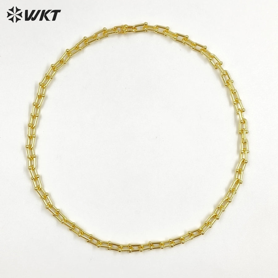 WT-N1228 Supper Hot Wholesale U Chain Top Quality Jewelry Brass With Full Gold Eletroplated U Chain Women Necklace Chain
