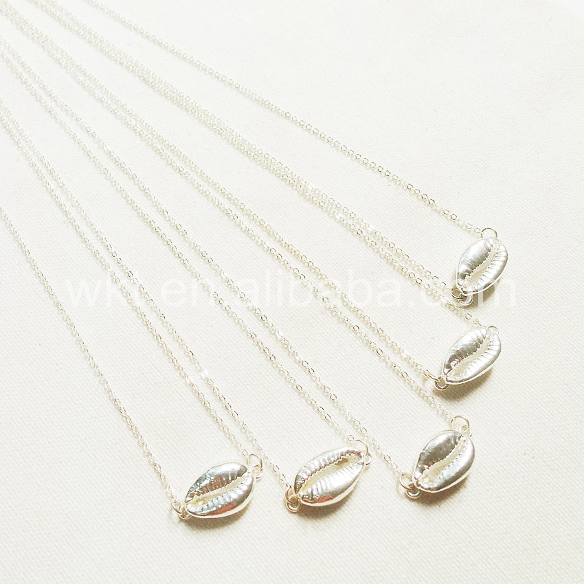 WT-JN016 Wholesale Lovely Charming Silver Plated Cowrie Shell Necklace Fashion Small Connector Shell Necklace