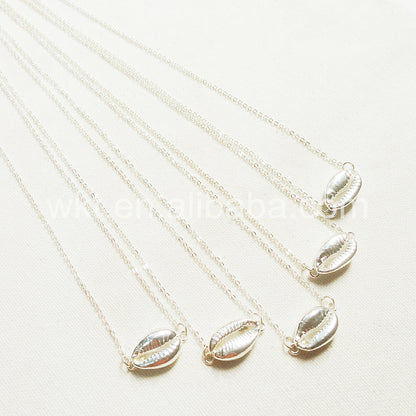 WT-JN016 Wholesale Lovely Charming Silver Plated Cowrie Shell Necklace Fashion Small Connector Shell Necklace
