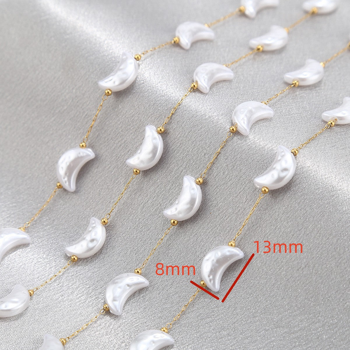 WT-STS020 Newest Fashion Artificial Pearl Flower Cross And Shell Moon Shape Stainless Steel Chain For Lady Bracelet Making