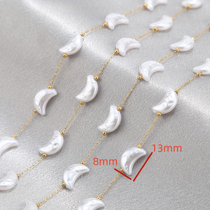 WT-STS020 Newest Fashion Artificial Pearl Flower Cross And Shell Moon Shape Stainless Steel Chain For Lady Bracelet Making