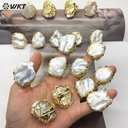 WT-MPR095 Amazing Big Randomly Shape Natural Freshwater Pearl Claw Setting Gorgeous Women Jewelry Rings