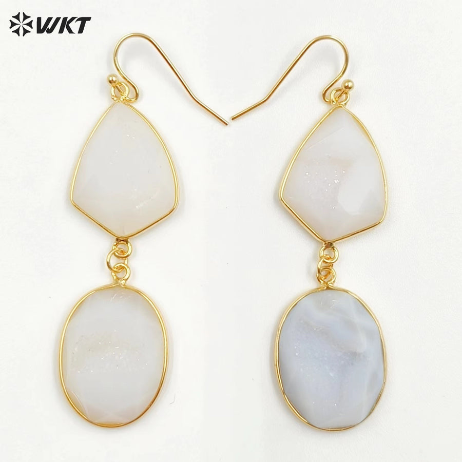 WT-E729 Amazing Fashion Design Colorful Women 18k Gold Birthday Amethyst Gemstone Earrings Druzy Agate Earrings